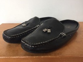 Chaps Arrington Black Leather Slip On Squared Toe Heelless Loafer Mules ... - $29.99