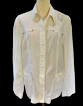 Coldwater Creek White Jacket Size 14 Blazer Shacket Lightweight Snap Fro... - $14.39