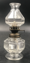 Antique 1890s EAPG Hurricane Style Glass Kerosene Oil Lamp w/ Chimney 6.5&quot; Tall - £29.63 GBP