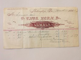 1887 Antique Thomas Kern Lumber Receipt Slatington Pa Symford Beer Fence Board - £27.20 GBP