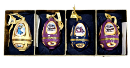 4 Vintage Musical Egg Shaped Ornament Trinket Box Church Angel Sleigh Valerie - £31.28 GBP