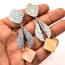 Orange Mother Of Pearl Gemstone Handmade Fashion Earrings Jewelry 2.80&quot; SA 2796 - £7.28 GBP