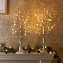 Peiduo Set Of 2 2Ft 24Lt Birch Tree Battery Powered Warm White Led For, Wedding - £26.72 GBP
