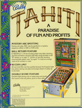 Tahiti Pinball FLYER Original 1979 NOS Bingo Game Artwork Sheet Tropical  - $26.60