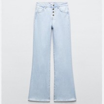 ZARA Flared high waist button fly jeans light wash size 12 stretch denim - £29.69 GBP
