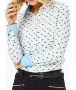 NWT Ladies BELYN KEY Dragonfly Sky Blue &amp; Black Long Sleeve Golf Shirt M... - $44.99