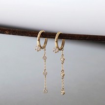 10ct Solid Gold Bezel Chain Huggie Hoops Earrings - stylish, glam, feminine, 9k - £130.36 GBP