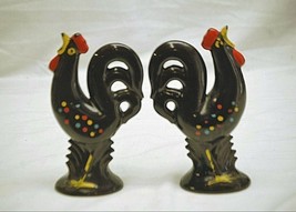 Old Vintage Redware Crowing Roosters Salt &amp; Pepper Shaker Set Country Fa... - £15.56 GBP