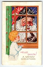 Santa Claus Christmas Postcard Saint Nick Giant Head At Window Child Watches - $12.92