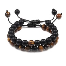 2pcs/set Bead Bracelet Natural Tiger Stone Charm Onyx Beaded Couple Distance Bra - £14.18 GBP