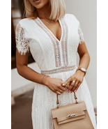 White V Neck High Waist Lace Maxi Dress - $43.40