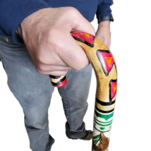Manly Heavy Duty Hand Carved Wooden Cane Mexican Aztec Hand Painted Mexico Walk - £22.94 GBP