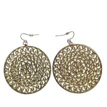 Vtg Gold Filigree Dangle Earrings Ornate Spiral Floral Design Boho Chic ... - $19.81