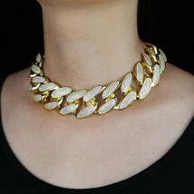 15CT Round Cut Simulated Diamond Women&#39;s Choker Necklace Gold Plated 925... - $890.99