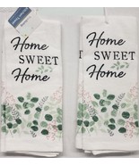 Set of 2 Same Cotton Printed Towels(14&quot;x24&quot;)MULTICOLOR LEAVES,HOME SWEET... - $11.87