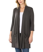 Zenana Ash Gray Three-Quarter Sleeve Slouchy Open Cardigan Size Small NWOT - $12.54