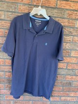 Izod Advantage Stretch Polo Shirt Large Blue Short Sleeve Top 2 Button Collar - £7.10 GBP