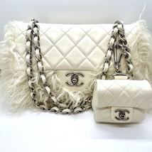 Chanel White Tibet Lambskin Classic Medium Flap Mongolian Fur with Micro Flap Ba - £4,687.34 GBP
