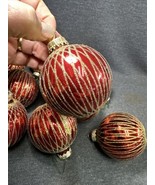 12 Red Gold ball Glass Christmas Ornaments gold Glitter Sparkling creations - £12.46 GBP