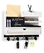 Amyhill Rustic Wooden Key Holder Wall Mount 7 Hooks Shelf Mail Organizer - €18,27 EUR