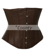 Brown Real Leather Underbust Corset Full Steel Boned Spiral Basque Lacin... - $73.88