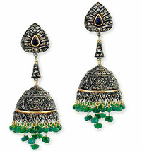 Victorian 2.74ct Rose Cut Diamond Emerald Gemstones Earrings Halloween Wedding - £699.28 GBP