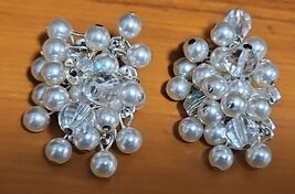 pearl and crystal cluster clip on earrings - $9.89