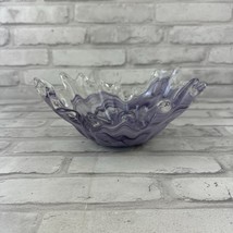 Lavorazione Arte Murano Purple White Italian Glass Handkerchief Bowl 9&quot; - $41.99