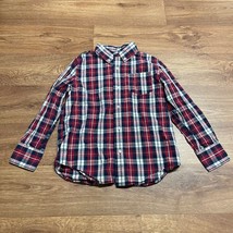 Crewcuts Red White Blue Plaid Long Sleeve Button Up Shirt Boys Size 6-7 J.Crew - £20.17 GBP
