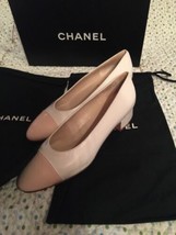 CHANEL Two Colors Off White Powder Peach leather Ballet Flats Shoes 96P ... - £457.02 GBP