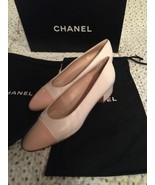 CHANEL Two Colors Off White Powder Peach leather Ballet Flats Shoes 96P ... - £449.06 GBP