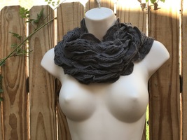 Womens Fashion Dark Gray Crochet Knit Ruched Soft Loop Infinity Scarf (NEW) - £7.90 GBP