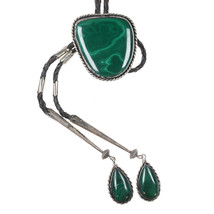 Large Vintage Sterling Malachite bolo tie with fancy tips - £412.77 GBP