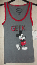 Nwt Womens Juniors Disney Mickey Mouse &quot;Geek&quot; Heather Gray Tank Top Size S (3/5) - £14.90 GBP