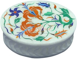 Filigree Oval Marble Inlay Box Wedding Special Occasion Thanksgiving Gift E1986 - £126.72 GBP