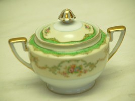 Marlene Noritake Covered Sugar Bowl Green Border Floral Sprays 1930&#39;s - $26.72