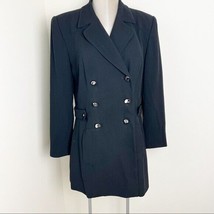 Vintage Alberto Makali Double Breasted Blazer Jacket Size 12 Wool Blend Black - £43.85 GBP