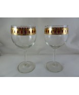 Vintage Culver Valencia Cranberry Scroll 22KT Gold Wine Glasses  Set Of ... - $266.88 MXN
