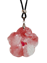 Cherry Quartz Flower Necklace Pendant Cherry Blossom Gemstone Beaded Corded Uk - £14.79 GBP