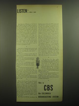 1945 CBS Columbia Broadcasting System Ad - Listen: April 7, 1945 - $18.49