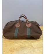 Vintage LL Bean Duffle Bag Brown Tote Canvas Leather Handles Bottom 70s 19” - $208.38 CAD