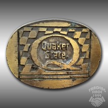 Vintage Belt Buckle Quaker State Motor Oil NASCAR Automotive Racing Gold-Tone - £27.77 GBP