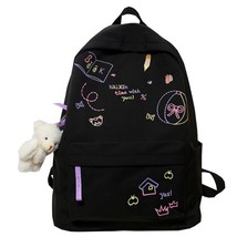 Fashion Women Backpack Nylon Design Girls Black School Bag for Teenager Kawaii W - £37.53 GBP
