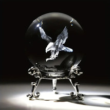 Engraved Eagle Crystal Ball Paperweight with Stand 60mm 3D Laser Etched Glass... - £11.79 GBP