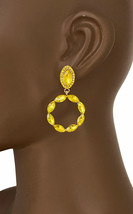 2" Long Yellow Acrylic Rhinestones Casual Everyday Party Pierced Hoop Earrings  - $15.68