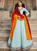 Beautiful Sky Blue Multi Embroidered Anarkali Gown147 - £60.42 GBP