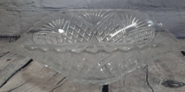 Vintage Cut Glass Crystal Diamond Clear Oblong Bowl 9.5&quot; X 8.75&quot; - £12.36 GBP