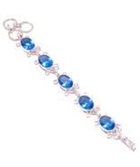 Gorgeous Blue Topaz Oval Gemstone 925 Silver Overlay Handmade Statement ... - $23.18 CAD