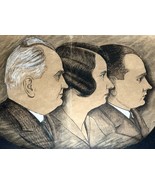 1930s French Art Deco ink/white gouache drawing on paper. Profiles of 3 ... - €135,57 EUR