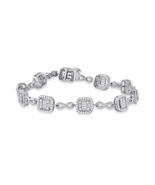 14kt White Gold Womens Baguette Diamond Square Link Bracelet 1-3/4 Cttw - £2,089.01 GBP